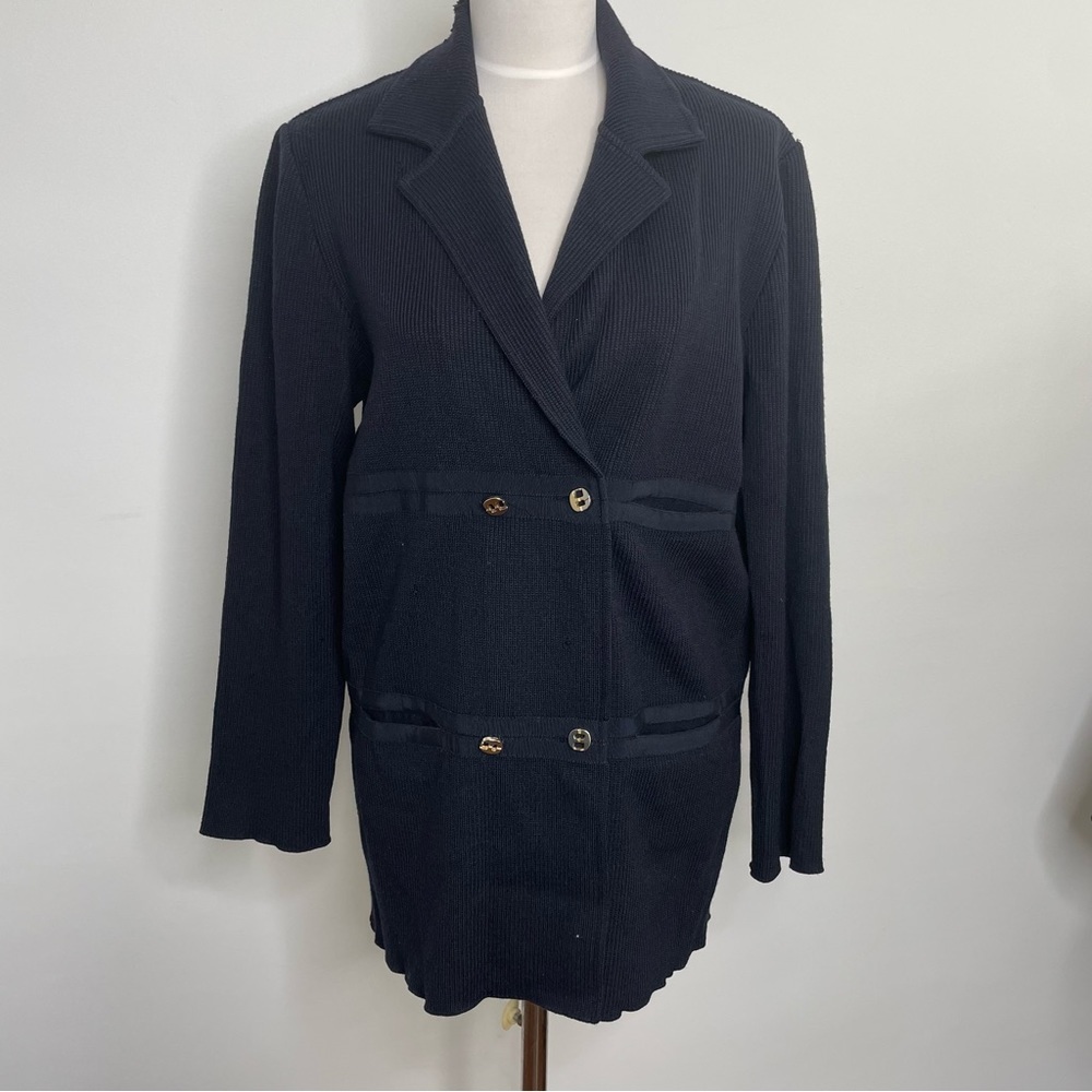 Vintage Salvatore Ferragamo Navy Knit Double Breasted Cardigan Blazer M